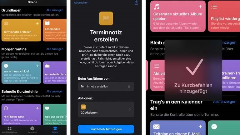 Kurzbefehle-App: Fertige Kurzbefehle aus der Galerie laden und nutzen